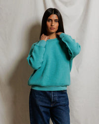 perfectwhitetee Ziggy - Inside Out Fleece Long Sleeve Shrunken Crewneck Sweatshirt in Teal Blue 2 - Bliss Boutiques