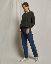 perfectwhitetee Ziggy - Inside Out Fleece Long Sleeve Shrunken Crewneck Sweatshirt in Vintage Black 2 - Bliss Boutiques