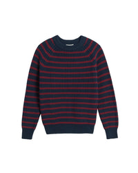 Phoebe Stripe Cotton Sweater in Navy/Burgundy - Bliss Boutiques