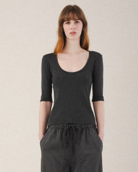 Prairie Underground The Pointelle Scoop Top in Graphite 1 - Bliss Boutiques