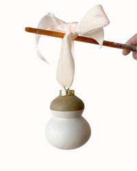 Sarah Madeira Day Fancy Original Hand Dipped Ceramic Ornament in Soft Green & Cream Velvet