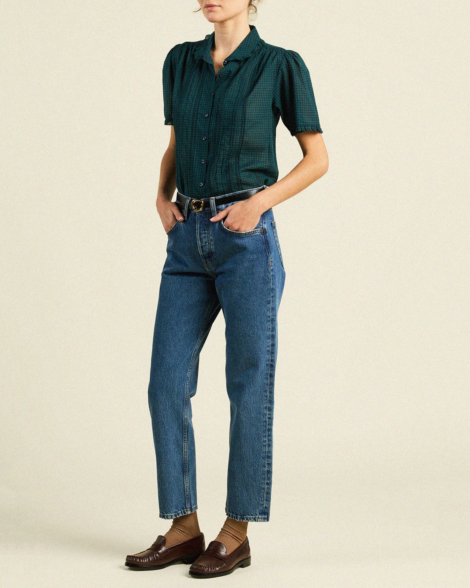 Trovata Birds of Paradis Millie Blouse in Sea Pine Check