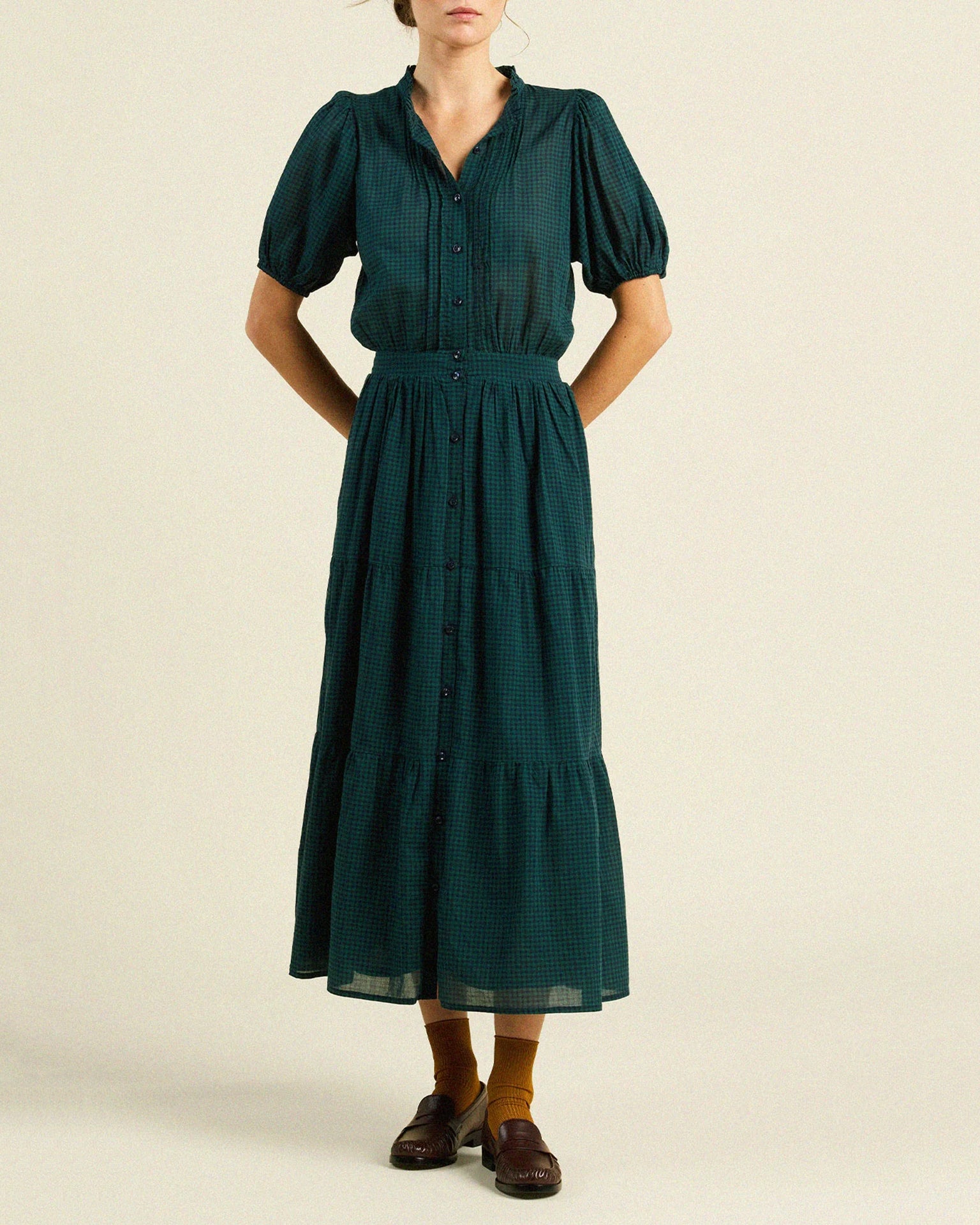 Trovata Birds of Paradis Blair Dress in Sea Pine Check