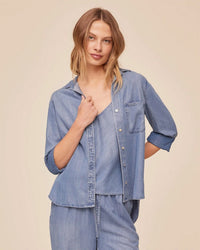 Shirt Tail Button Down in Indigo Harbor Wash - Bliss Boutiques