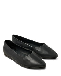 The beek.. Swoop in Black are premium leather pointed ballet flats with a memory foam footbed for all-day comfort, shown side by side on a white background.
