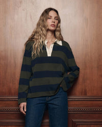 the Great The Academy Polo Sweater in Army League Stripe 1 - Bliss Boutiques