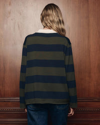 the Great The Academy Polo Sweater in Army League Stripe 3 - Bliss Boutiques
