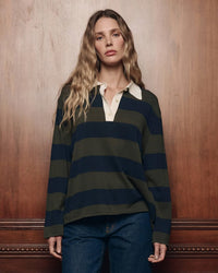 the Great The Academy Polo Sweater in Army League Stripe 4 - Bliss Boutiques
