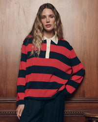 the Great The Academy Polo Sweater in Hot Red League Stripe 1 - Bliss Boutiques