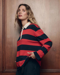 the Great The Academy Polo Sweater in Hot Red League Stripe 4 - Bliss Boutiques