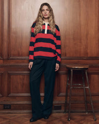 the Great The Academy Polo Sweater in Hot Red League Stripe 2 - Bliss Boutiques