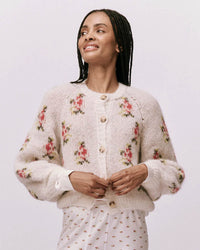 the Great The Carousel Cardigan in White Heirloom Rose