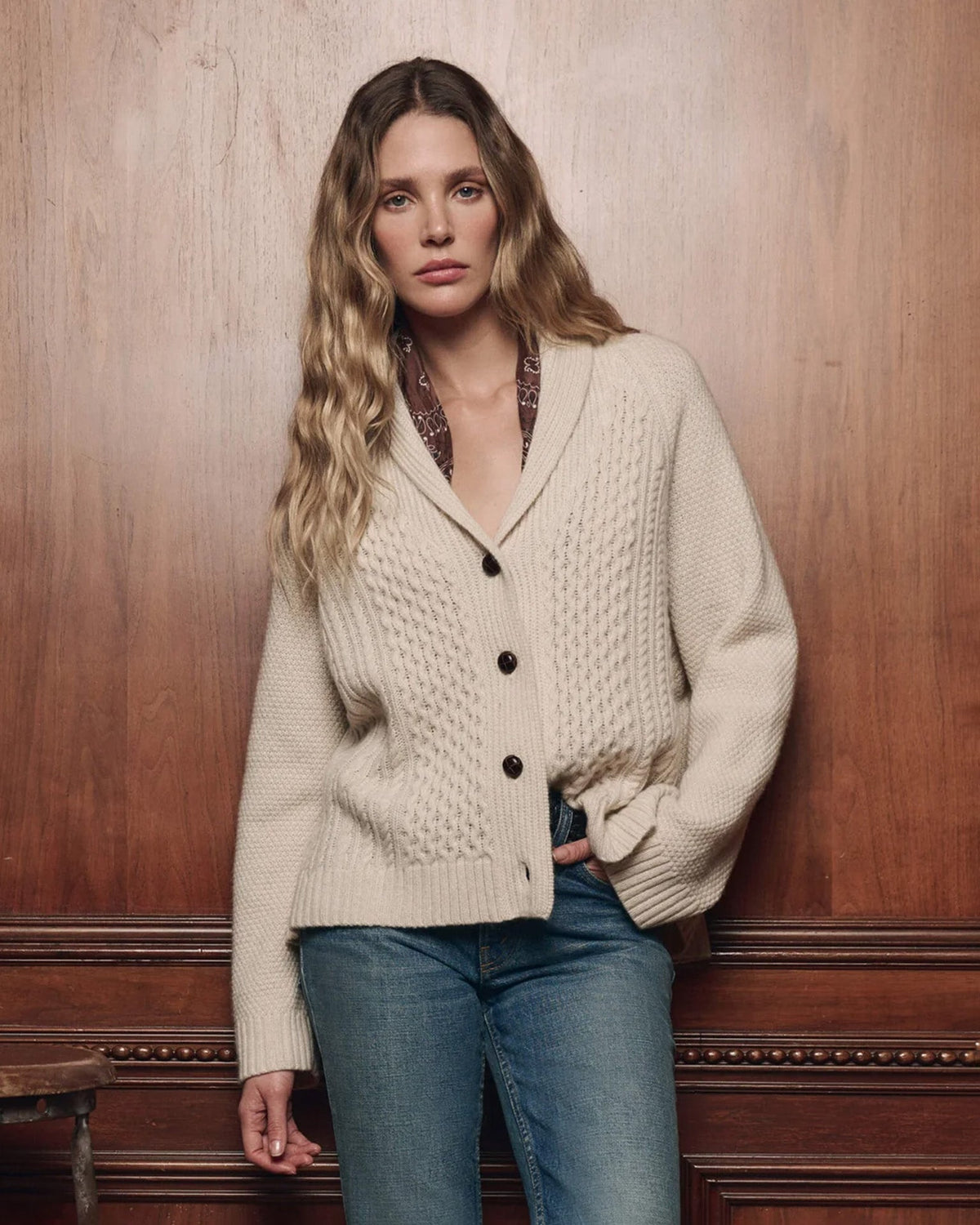 The Cashmere Cable Lodge Cardigan in Cream