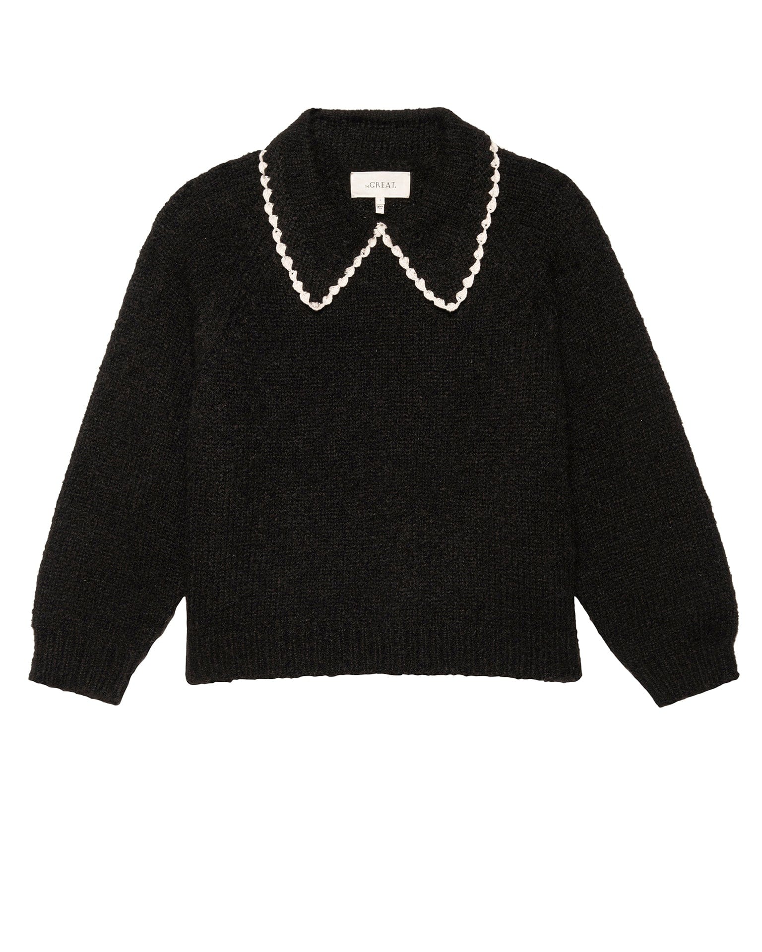 the Great The Crochet Collar Pullover in Black w/ Soft White