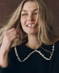 the Great The Crochet Collar Pullover in Black w/ Soft White