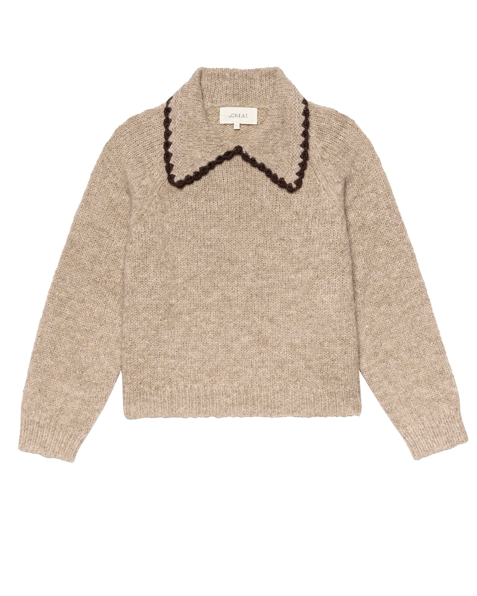 the Great The Crochet Collar Pullover in Oat w/ Brown