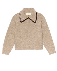 the Great The Crochet Collar Pullover in Oat w/ Brown
