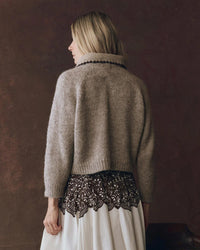 the Great The Crochet Collar Pullover in Oat w/ Brown