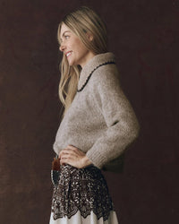 the Great The Crochet Collar Pullover in Oat w/ Brown