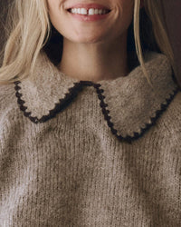 the Great The Crochet Collar Pullover in Oat w/ Brown
