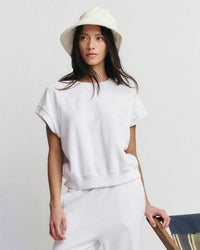 The Micro Terry Wedge Sweatshirt in True White - Bliss Boutiques