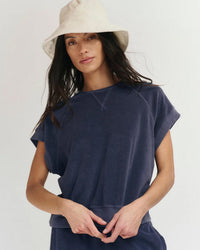 The Micro Terry Wedge Sweatshirt in Vintage Blue - Bliss Boutiques