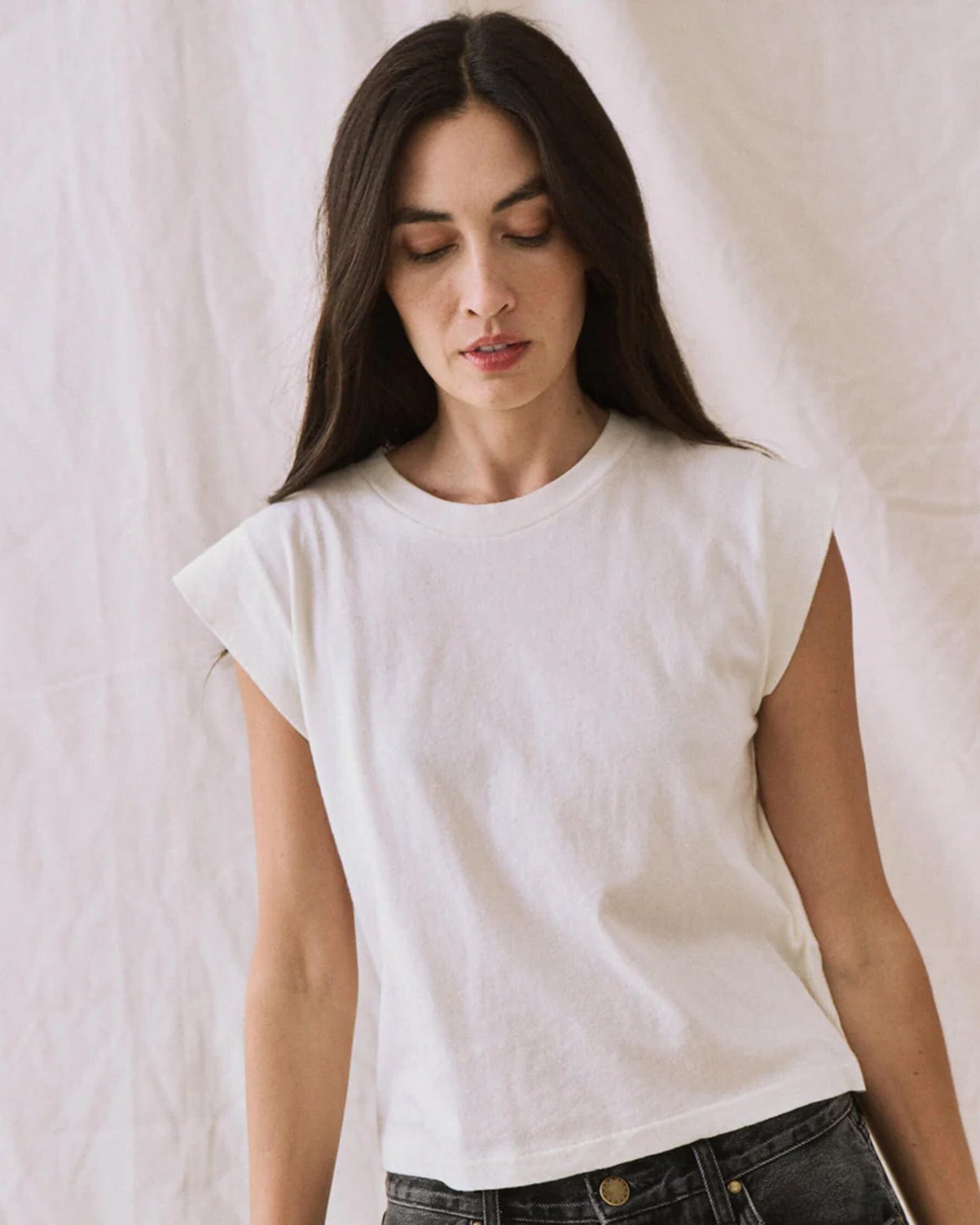 the Great The Peak Shoulder Tee in Washed White