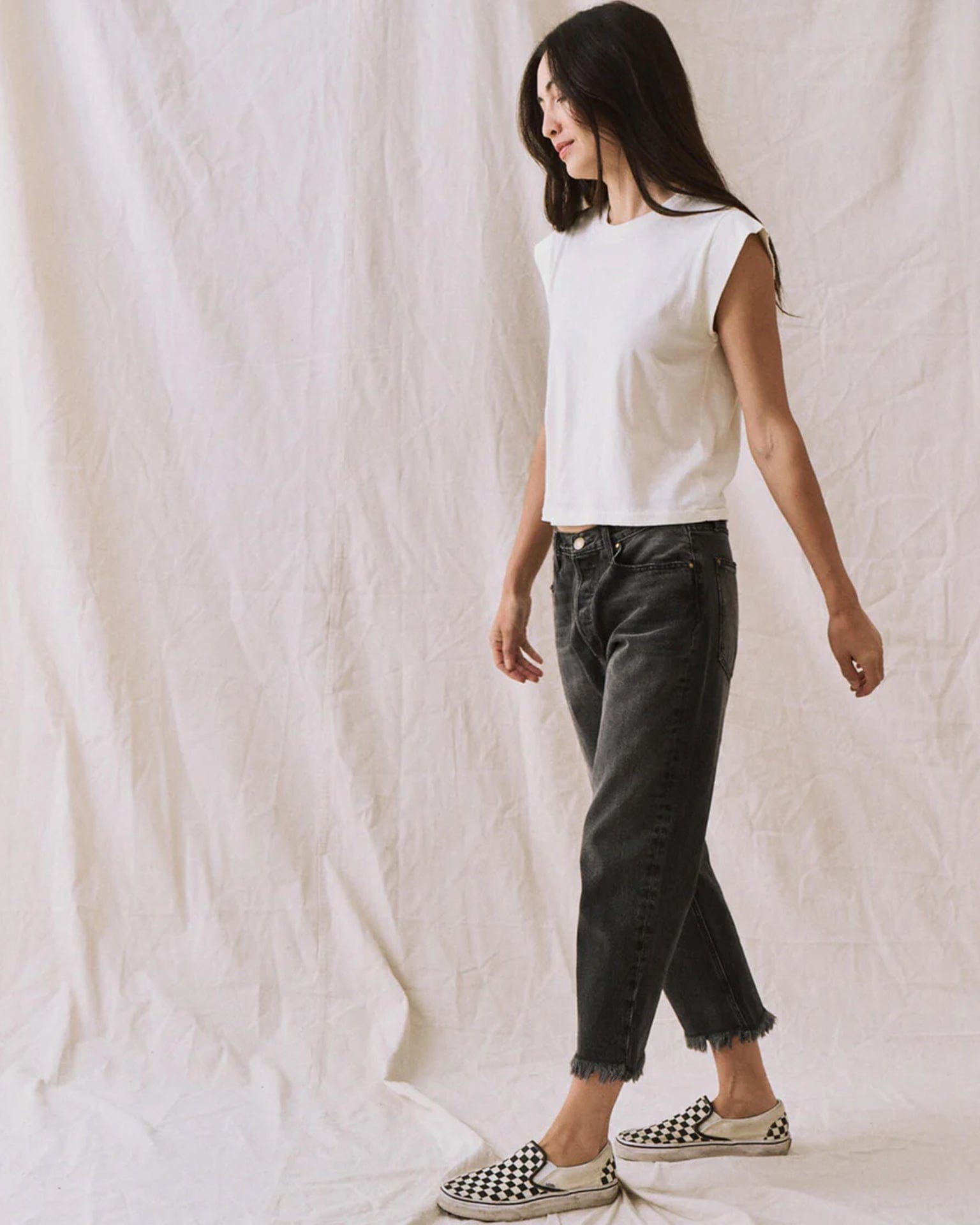 the Great The Peak Shoulder Tee in Washed White