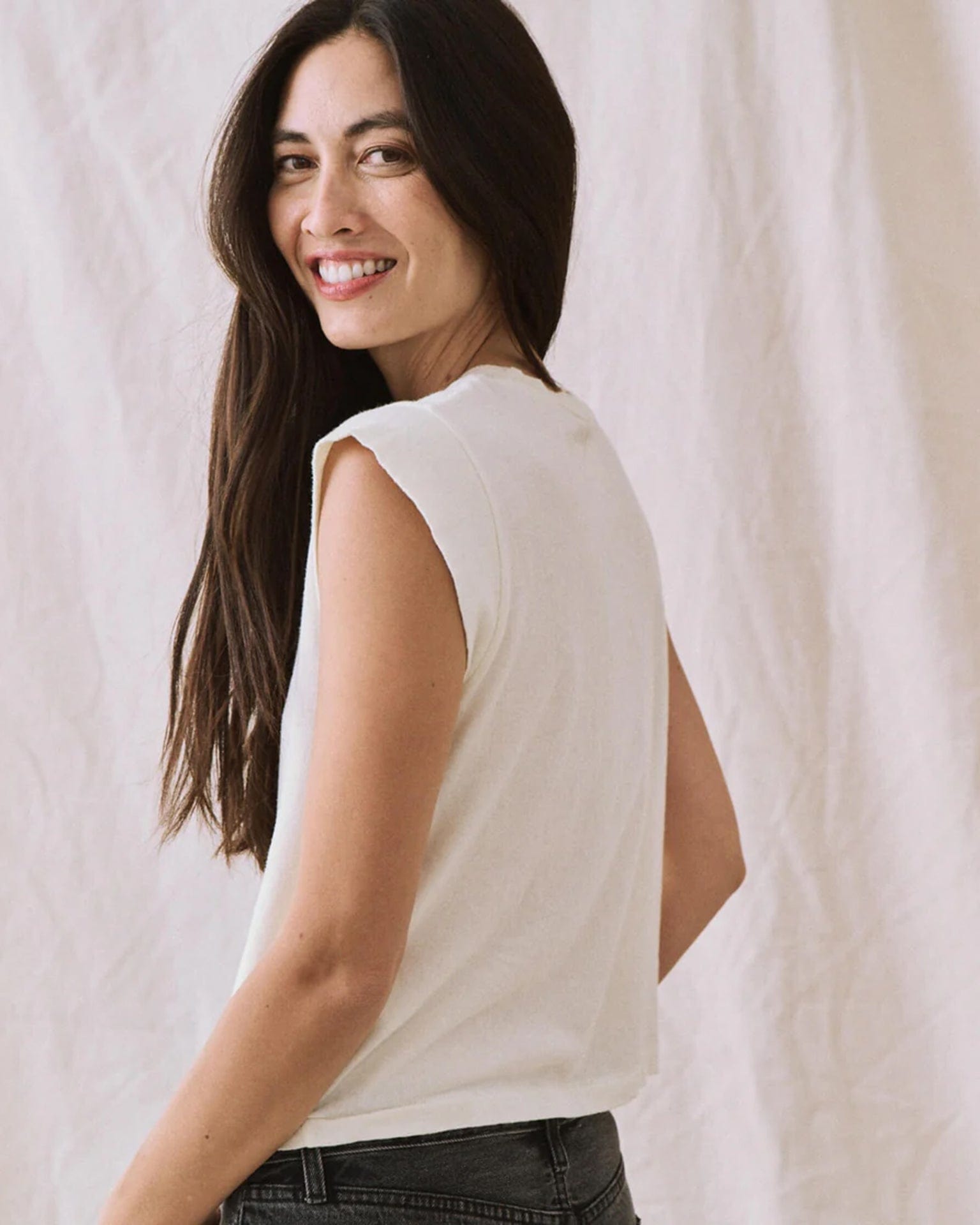 the Great The Peak Shoulder Tee in Washed White