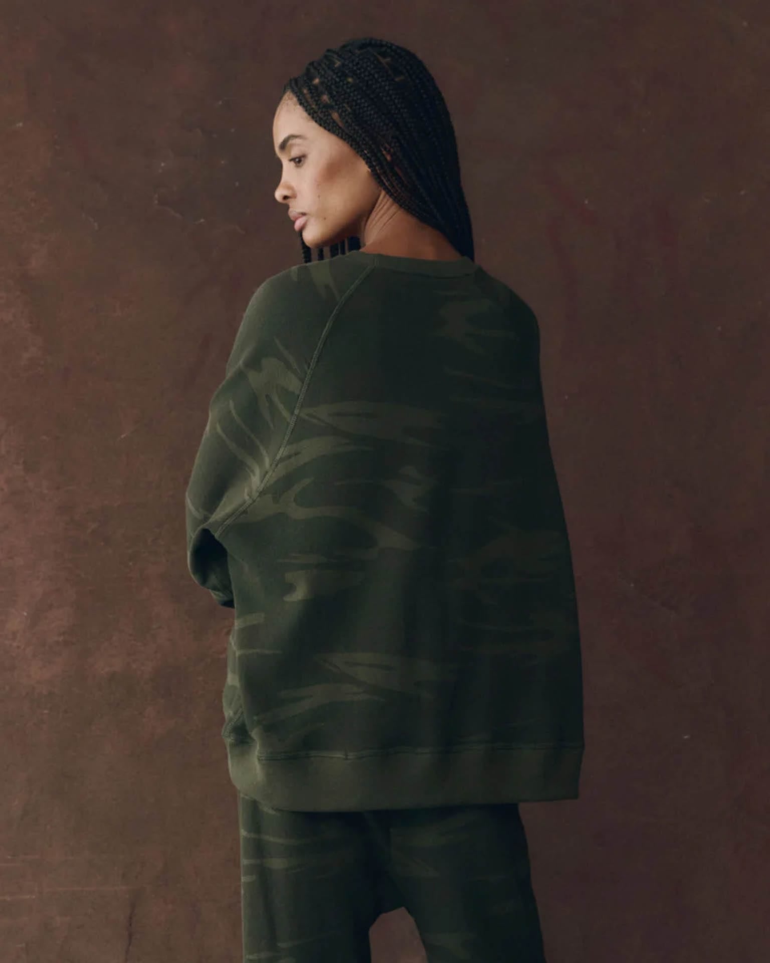 the Great The Slouch Sweatshirt in Forest Camo
