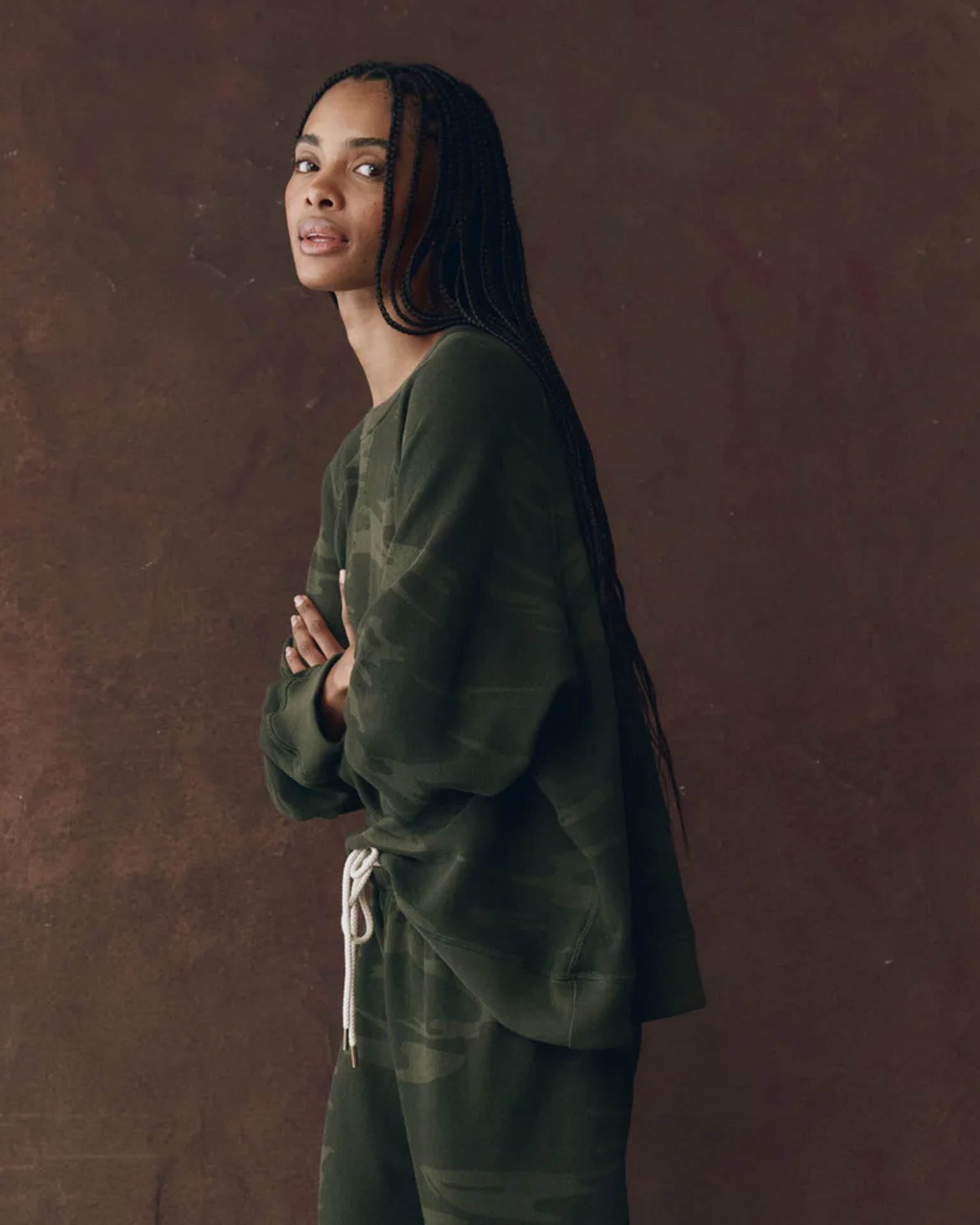 the Great The Slouch Sweatshirt in Forest Camo