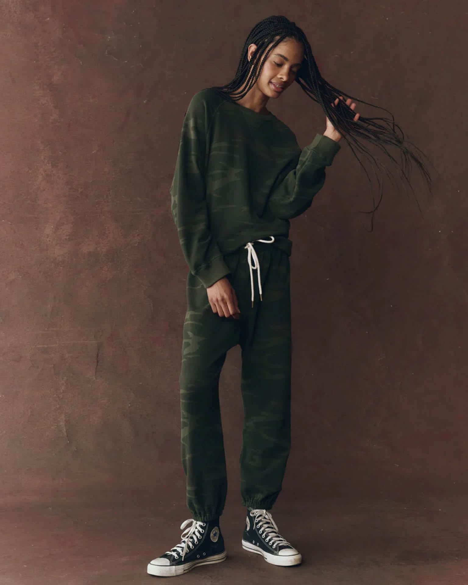 the Great The Slouch Sweatshirt in Forest Camo
