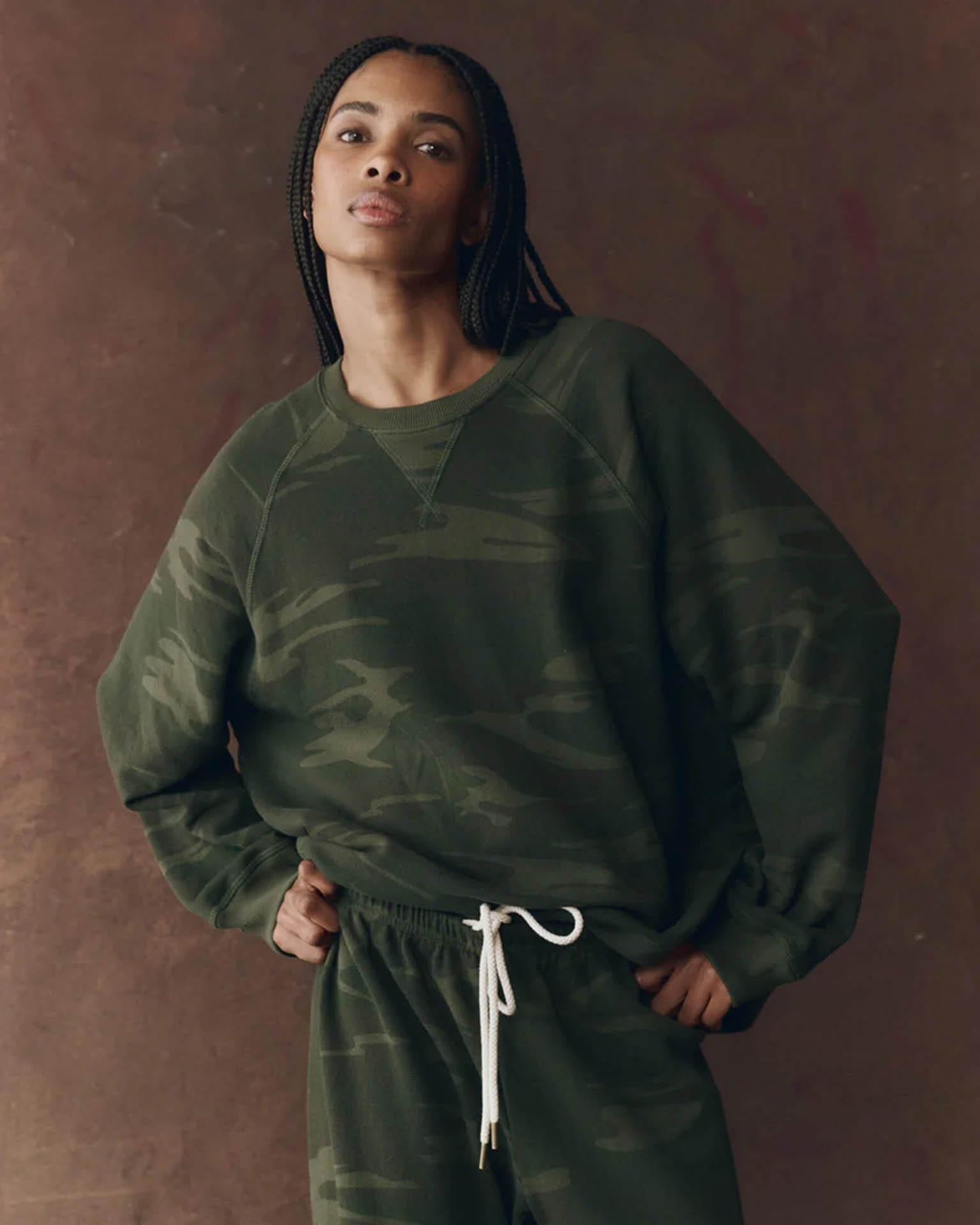 the Great The Slouch Sweatshirt in Forest Camo