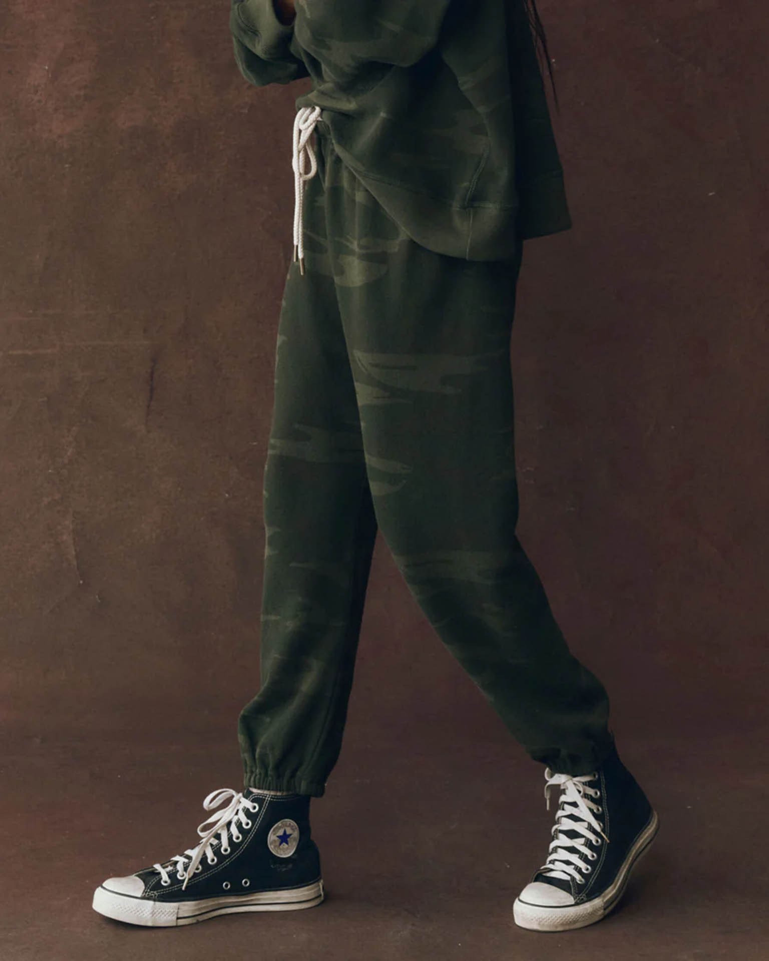 the Great The Stadium Sweatpant in Forest Camo