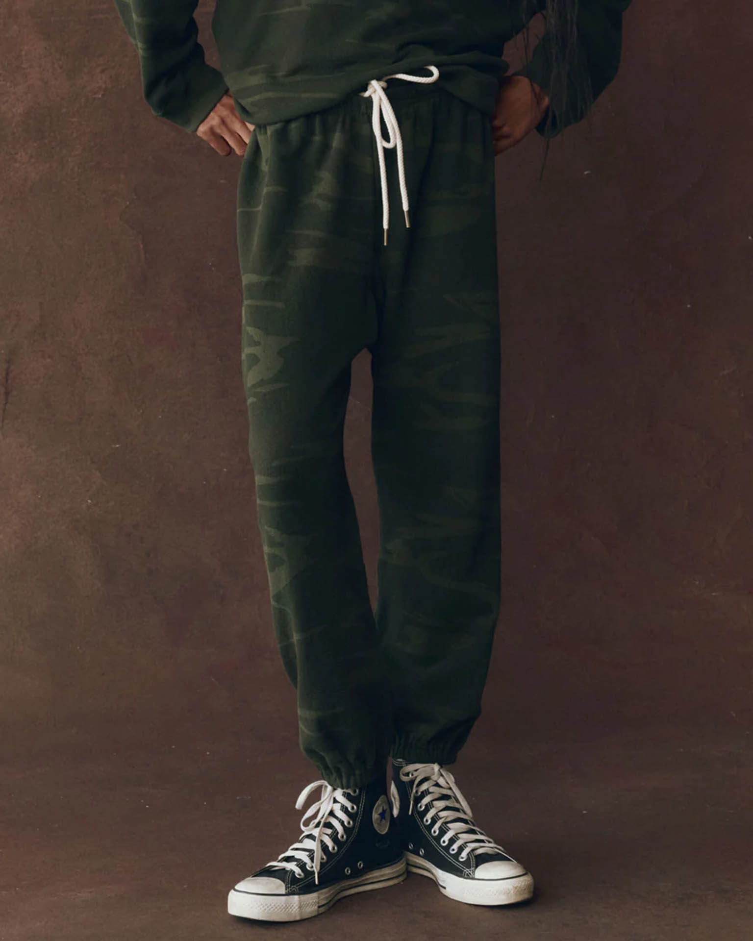 the Great The Stadium Sweatpant in Forest Camo