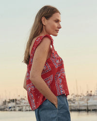 the Great The Victorian Pleat Tank in Red Sailboat Bandana 3 - Bliss Boutiques