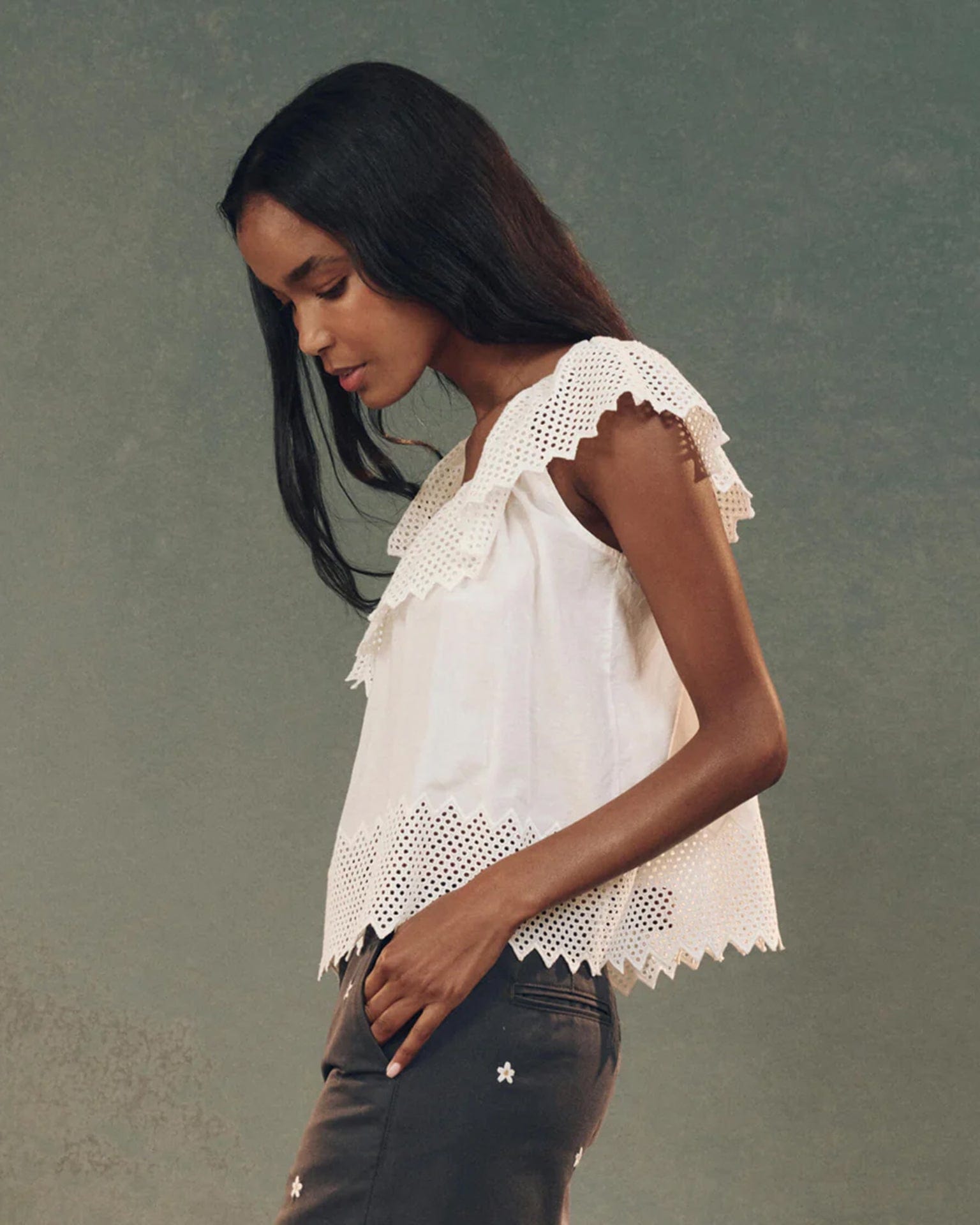 the Great The Westport Top w/ Honeycomb Eyelet in White
