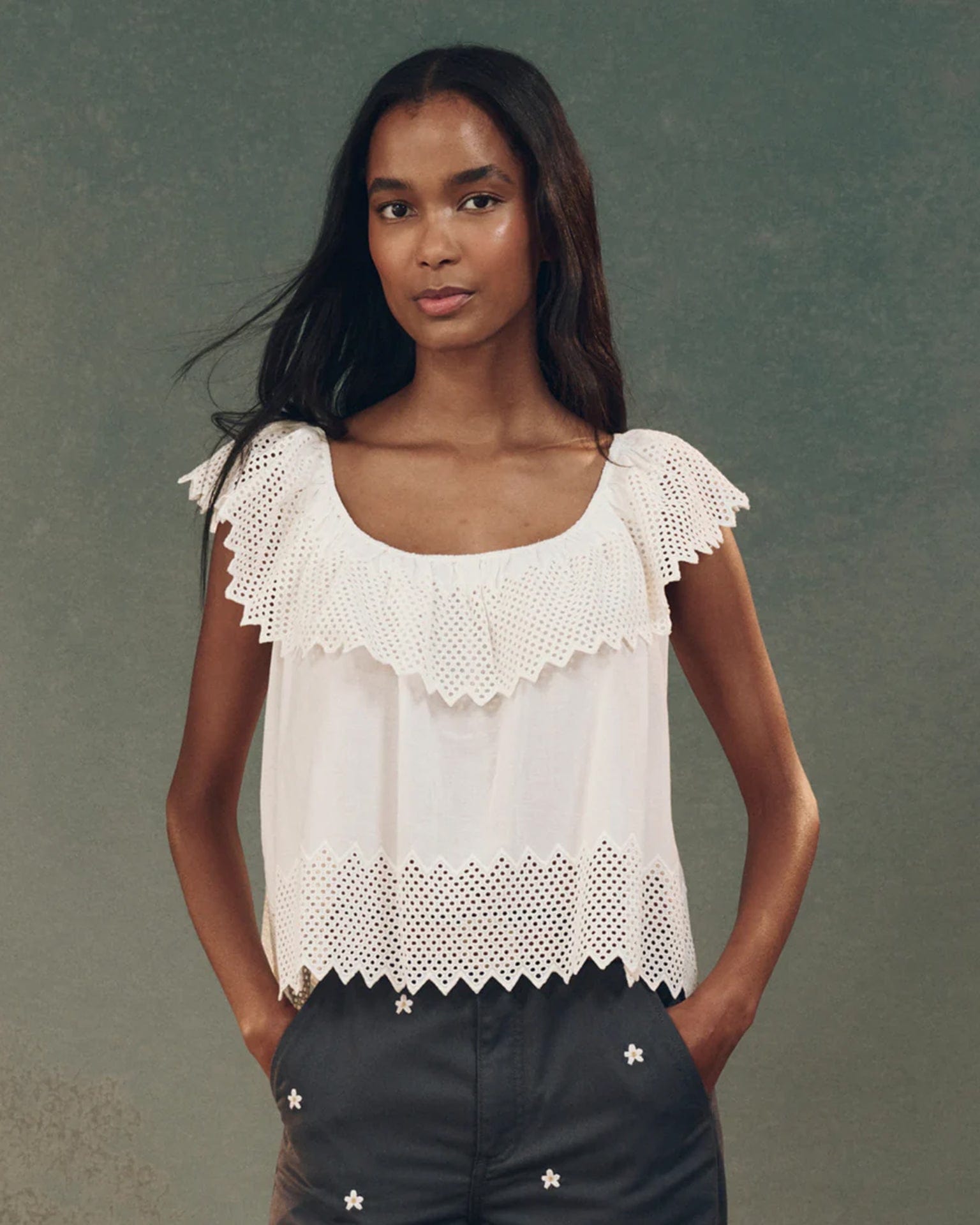 the Great The Westport Top w/ Honeycomb Eyelet in White