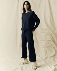 the Great Clothing The Wide Leg Cropped Sweatpant in True Navy