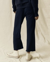 the Great Clothing The Wide Leg Cropped Sweatpant in True Navy