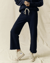 the Great Clothing The Wide Leg Cropped Sweatpant in True Navy