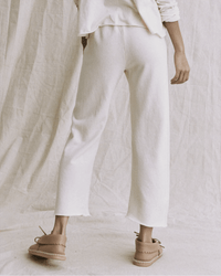 the Great The Wide Leg Cropped Sweatpant in Washed White