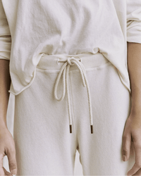 the Great The Wide Leg Cropped Sweatpant in Washed White
