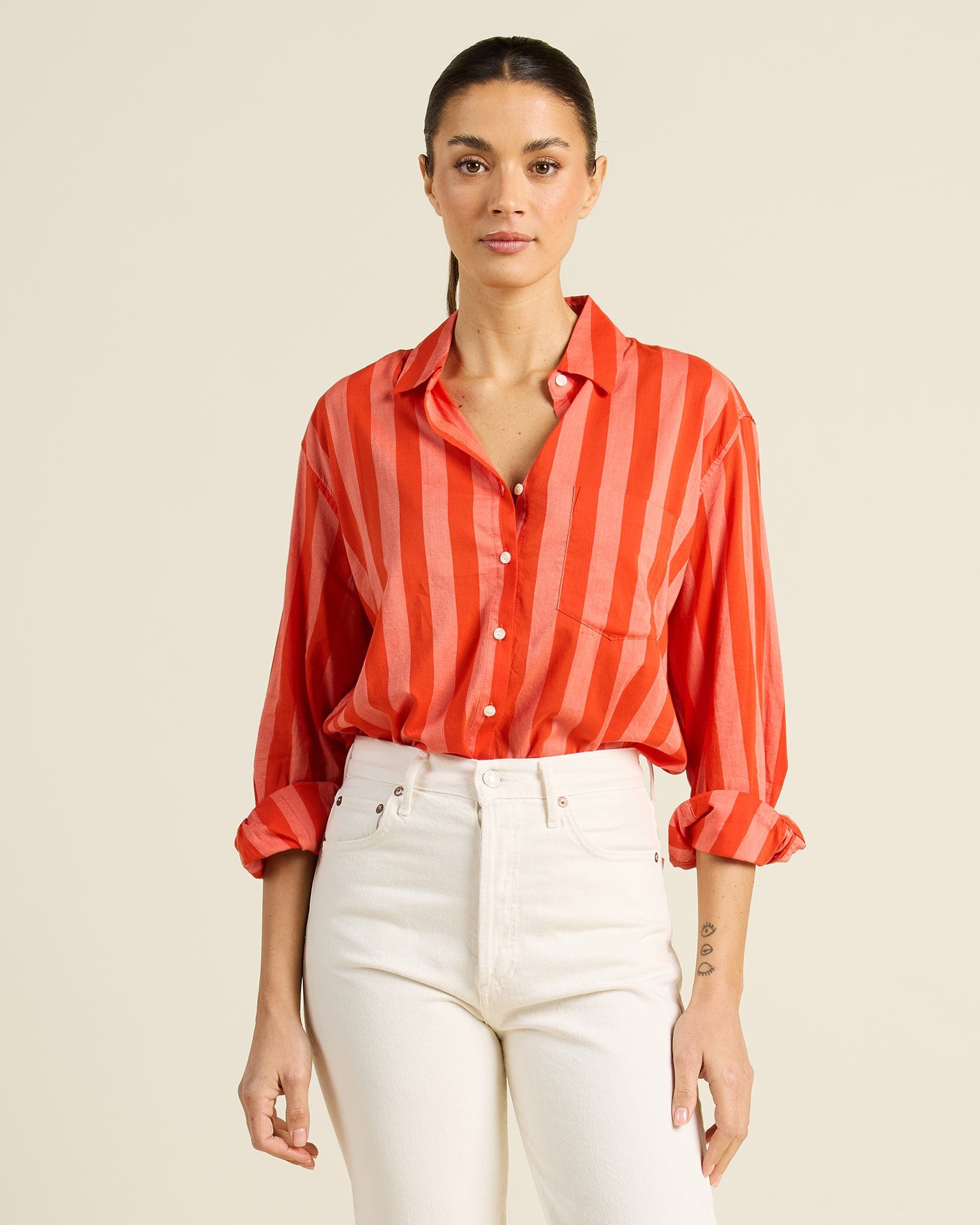 Trovata Birds of Paradis Blake Oversized Shirt in Tonal Stripe