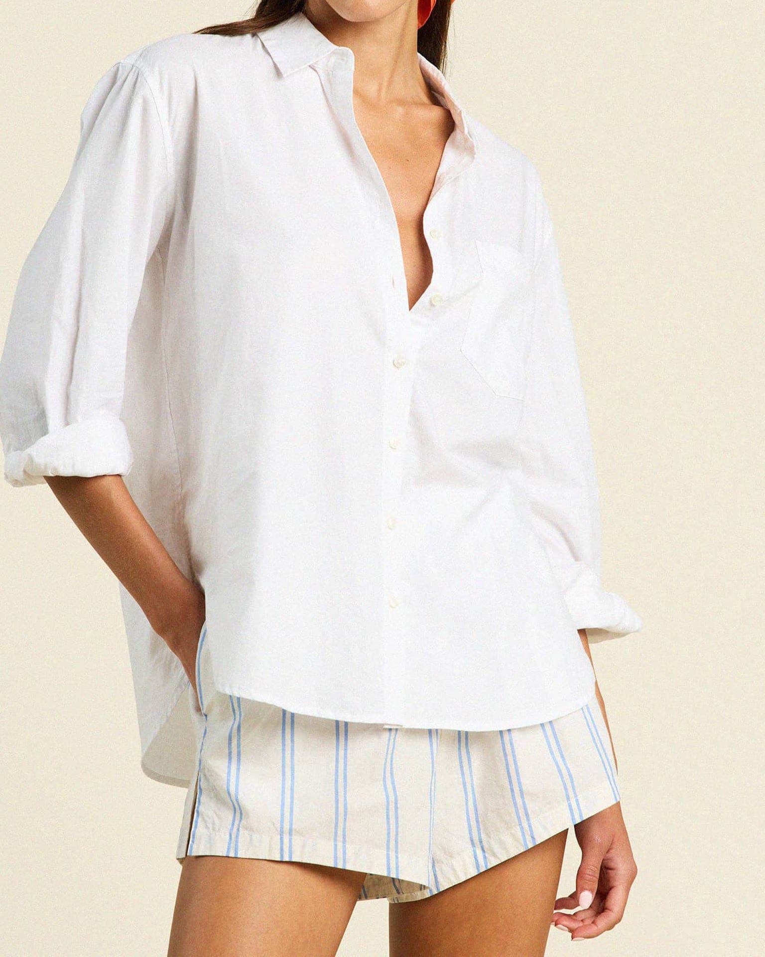 Trovata Birds of Paradis Blake Oversized Shirt in White Super Soft