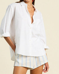 Trovata Birds of Paradis Blake Oversized Shirt in White Super Soft