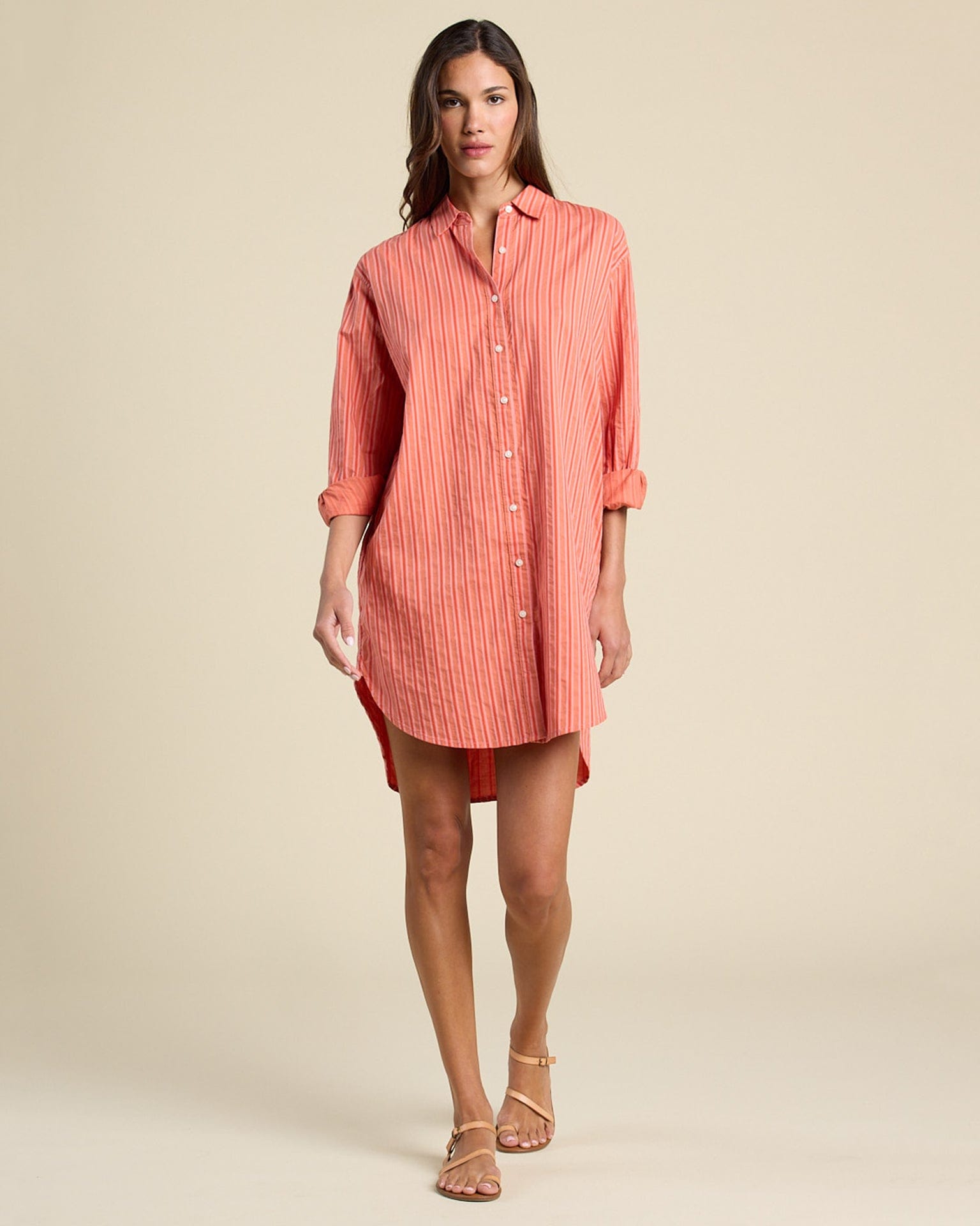 Trovata Birds of Paradis Callie Shirtdress in Terracotta Stripe