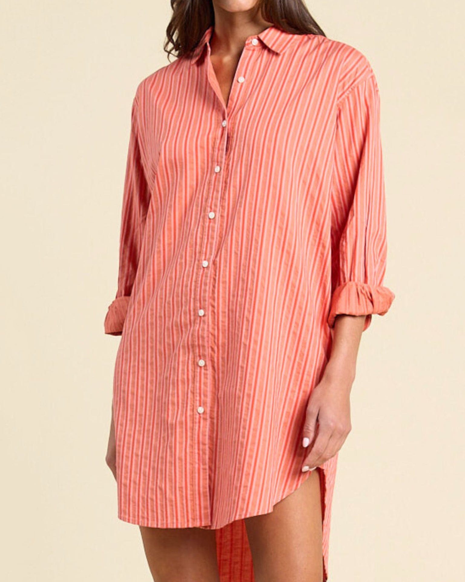 Trovata Birds of Paradis Callie Shirtdress in Terracotta Stripe