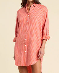 Trovata Birds of Paradis Callie Shirtdress in Terracotta Stripe
