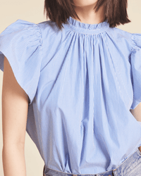 Trovata Birds of Paradis Carla Highneck Shirt in Blue/White Stripe